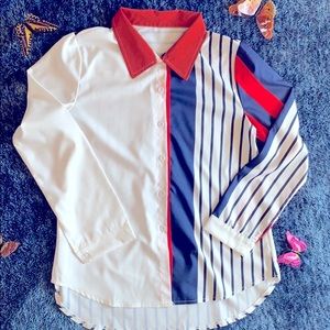 Dress Blouse stripes navy red